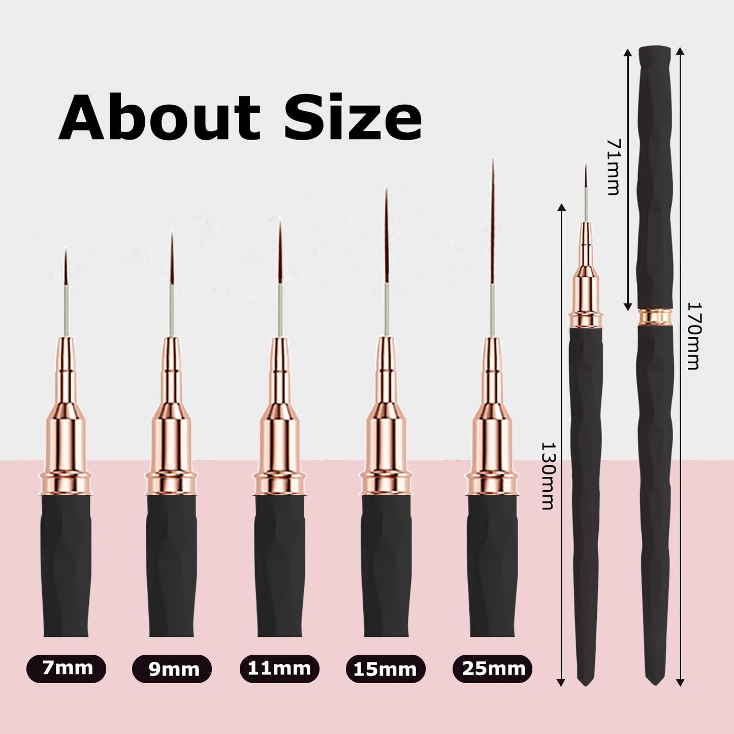 Keepzi Pinceles Liners Para Decorar Uñas Profesionales, Thin Nail Art Paint Detailing Brush 5Pcs for Nails, Design Detail Nail Art Brushes for Gel Polish - Black