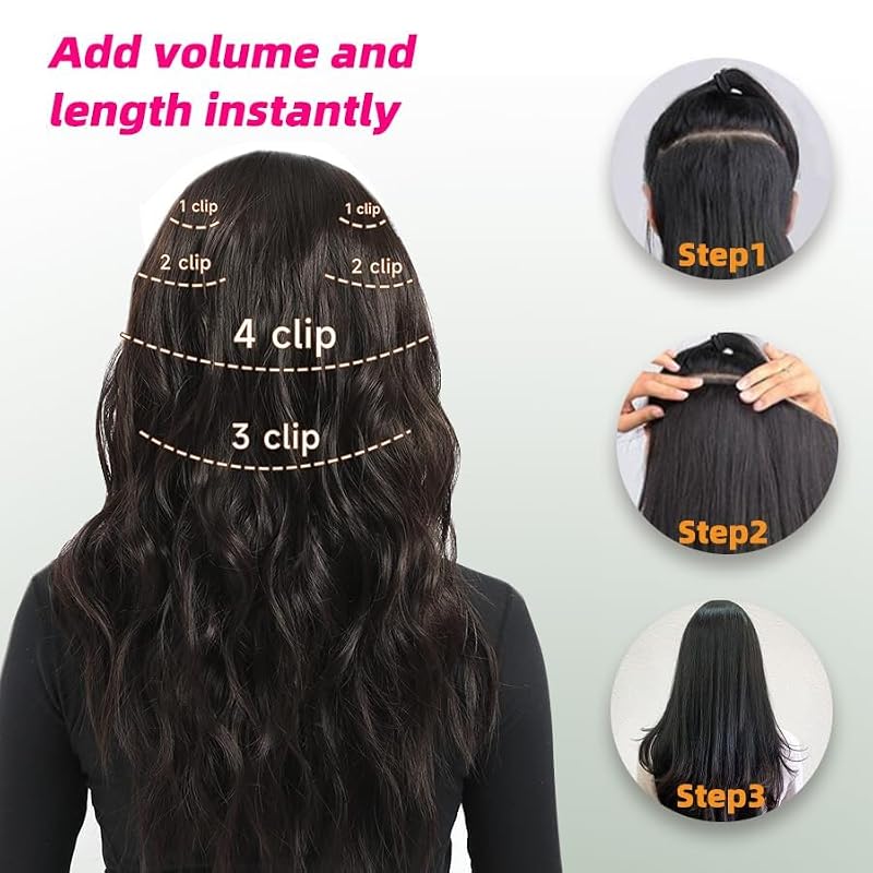 7Pcs Clip-In Hair Extensions - Real Human Hair, Ash Blonde Highlights, 12 Inch, Double Weft, Golden Blonde