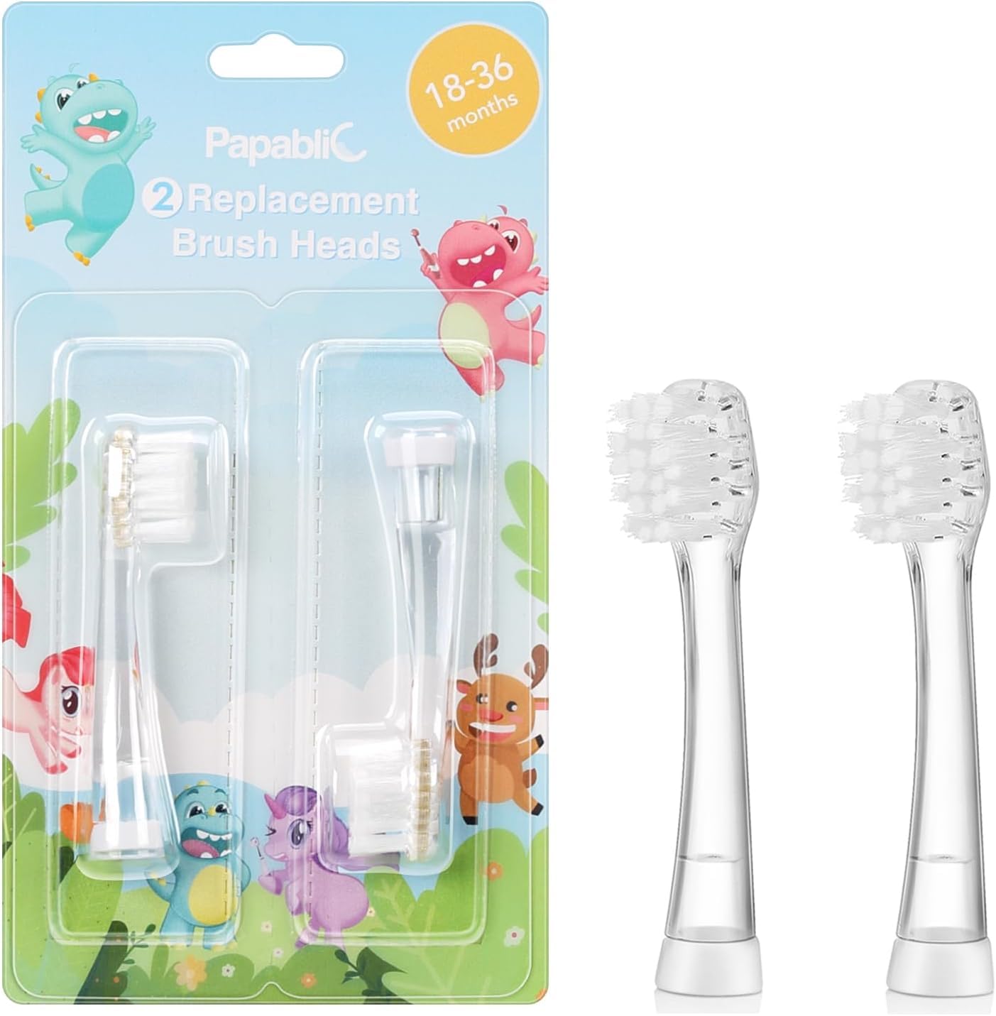 Papablic Replacement Toothbrush Heads - 2 Count | Compatible with Papablic BabyHandy & Toddler Sonic Electric Toothbrushes (18-36 Months)
