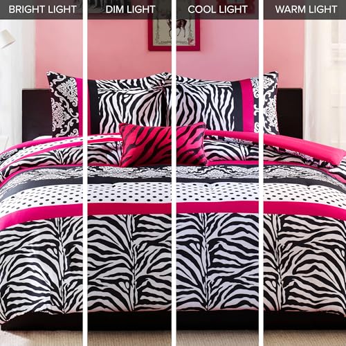 Pink Zebra Twin XL Comforter Set - Polka Dot & Damask Bedding 3pc
