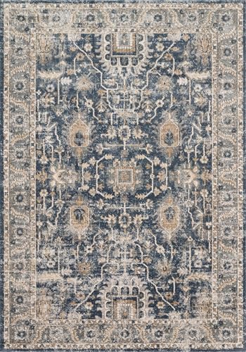 Loloi Teagan Denim and Pebble Area Rug 6'7" x 9'2" Rectangular - Modern Moroccan Style