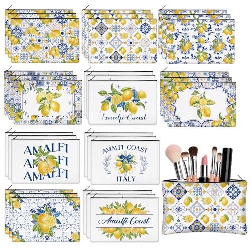 KOPOOEOE Lemon Porcelain Canvas Makeup Bags 30 Pcs Romantic Cosmetic Pouches