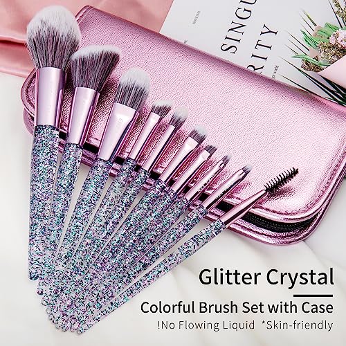 Girls Makeup Brushes Set for Teens with Case, Glitter Teen Make up Brush Set, Eyeshadow Brush Set for Teen Girls, Teenagers Eye Shadow Brush Set, Vegan Makeup Brush
