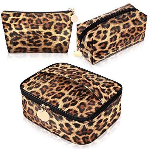 Leopard Print Makeup Bags Set - Waterproof Cosmetic & Toiletry Organizer