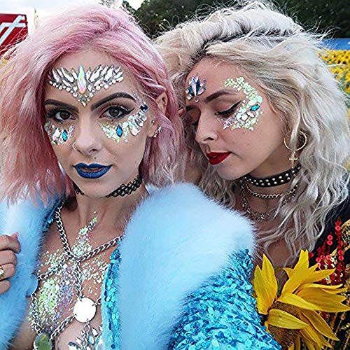 Bowitzki Halloween Face Jewels Festival Design Women Mermaid Face Gems Rhinestone Crystals Stickers Eyes Body Temporary Tattoos (Black-B)