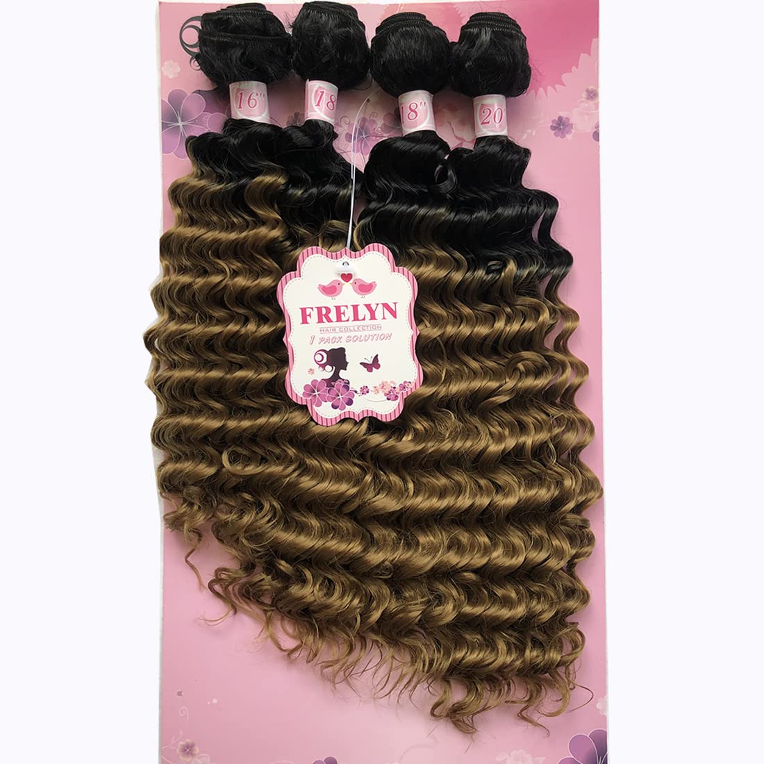 FRELYN Deep Wave Curly Synthetic Hair Weave Bundles - Black, 16-20 Inches, 4 Pack