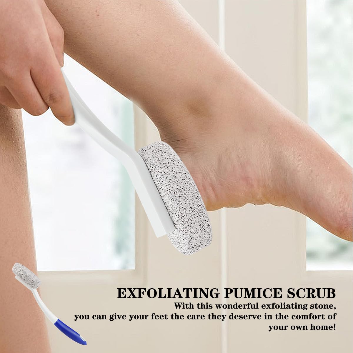Long Handle Pumice Stone, Exfoliating Dead Skin Remover with 35cm Handle for Easy Foot Care - Suitable for Pedicure, Massage and Scrubbing