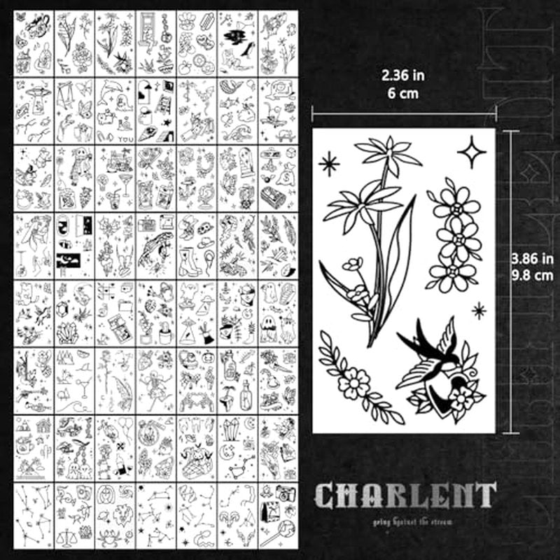 56 Sheets Temporary Tattoos for Adult - 280+ Mixed Styles Black Tiny Fake Tattoos for Hands Face Neck Shoulder