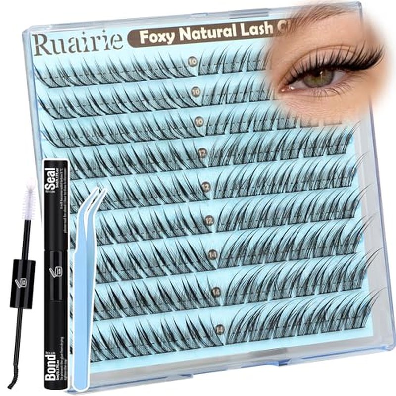 Fox Eye Lash Clusters Kit Natural Eyelash Clusters Manga Lashes Clusters Wispy Cluster Eyelash Extensions 10-14mm Cat Eye Lash Extension Kit Universal Fit Individual Lashes Daily Wear Lash Clusters