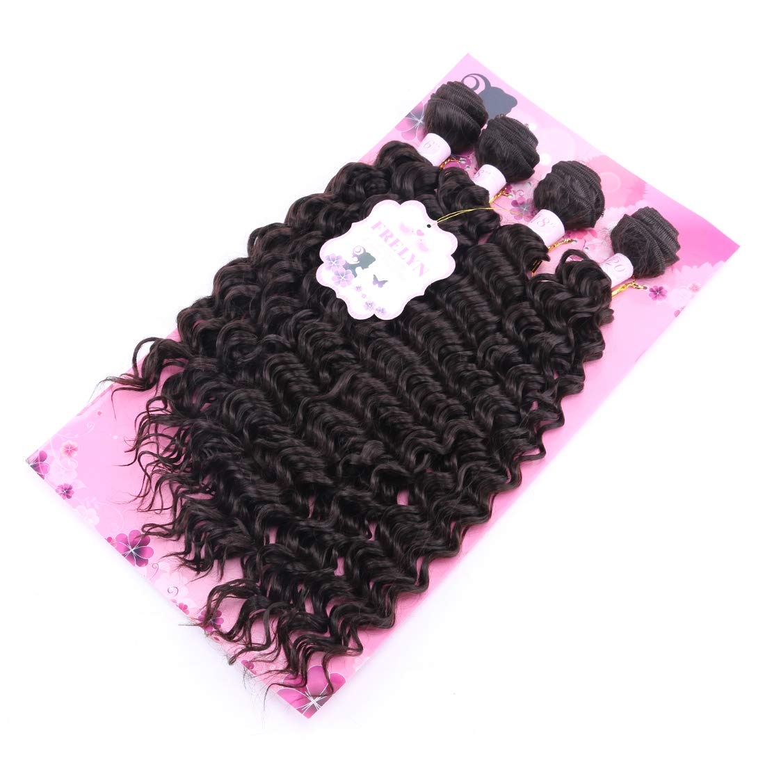 FRELYN Deep Wave Curly Synthetic Hair Weave Bundles - Black, 16-20 Inches, 4 Pack