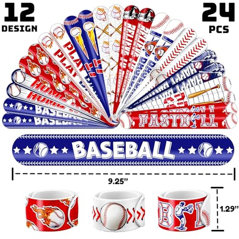 72PCS Baseball Party Set - 48PCS Temporary Pre - Cut Tattoos & 24PCS Slap Bracelets - Fun Sports-Themed Birthday Supplies, Baby Shower Gifts, Classroom Rewards & Party Decor for Kids (Boys & Girls)