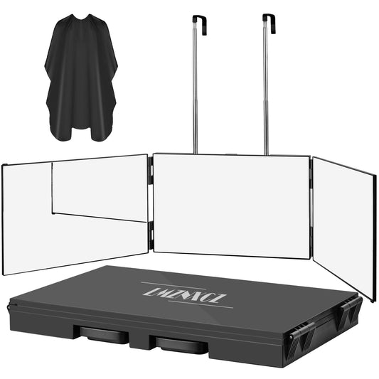 LMZNXCZ 3 Way Mirror for Self Hair Cutting,360 Haircuts Men for Barber Use Tools,to See Back of Head,Tri Fold Mirror with Portable Height Adjustable Telescoping Hooks