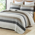 Queen Size Cotton Quilt Set with Reversible Patchwork Bedspread - Farmhouse Lightweight Bedding, 3 Pieces - White, Brown, Grey