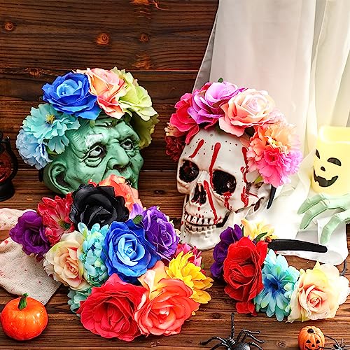 6 Pcs Mexican Fiesta Flower Crown Headbands for Women - Colorful & Elegant