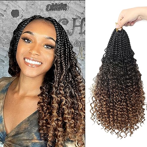 14 Inch Goddess Box Braids Crochet Hair with Curly Ends - Pack of 8, 1B-4-30