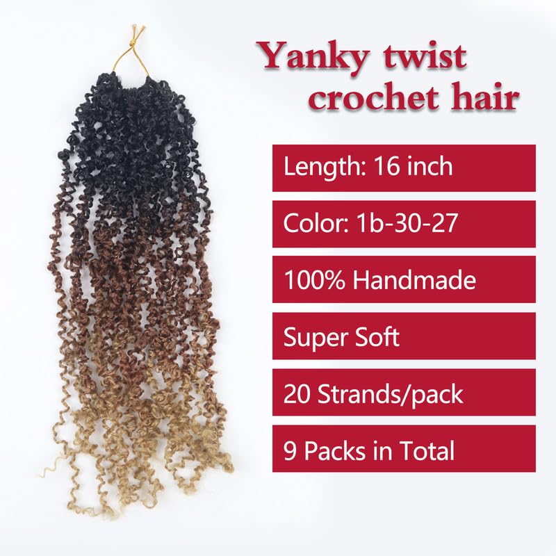 Yanky Twist Crochet Hair 9 Packs - 16 Inch Passion Twist Braids 1B-30-27 Variation of THIS Listing