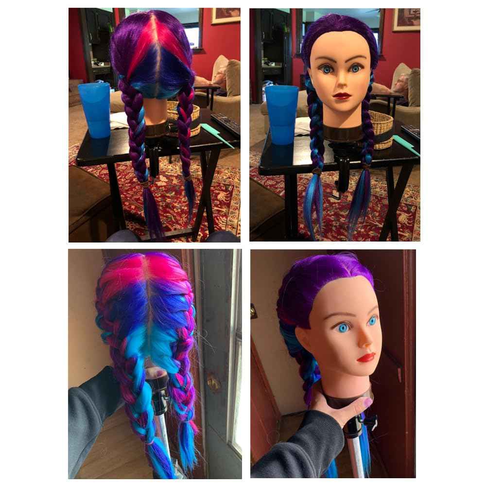 Headfix 26"-28" Long Hair Mannequin Head Synthetic Fiber Hair Hairdresser Practice Styling Training Head Cosmetology Manikin Doll Head With Clamp (6F1919WP0320)