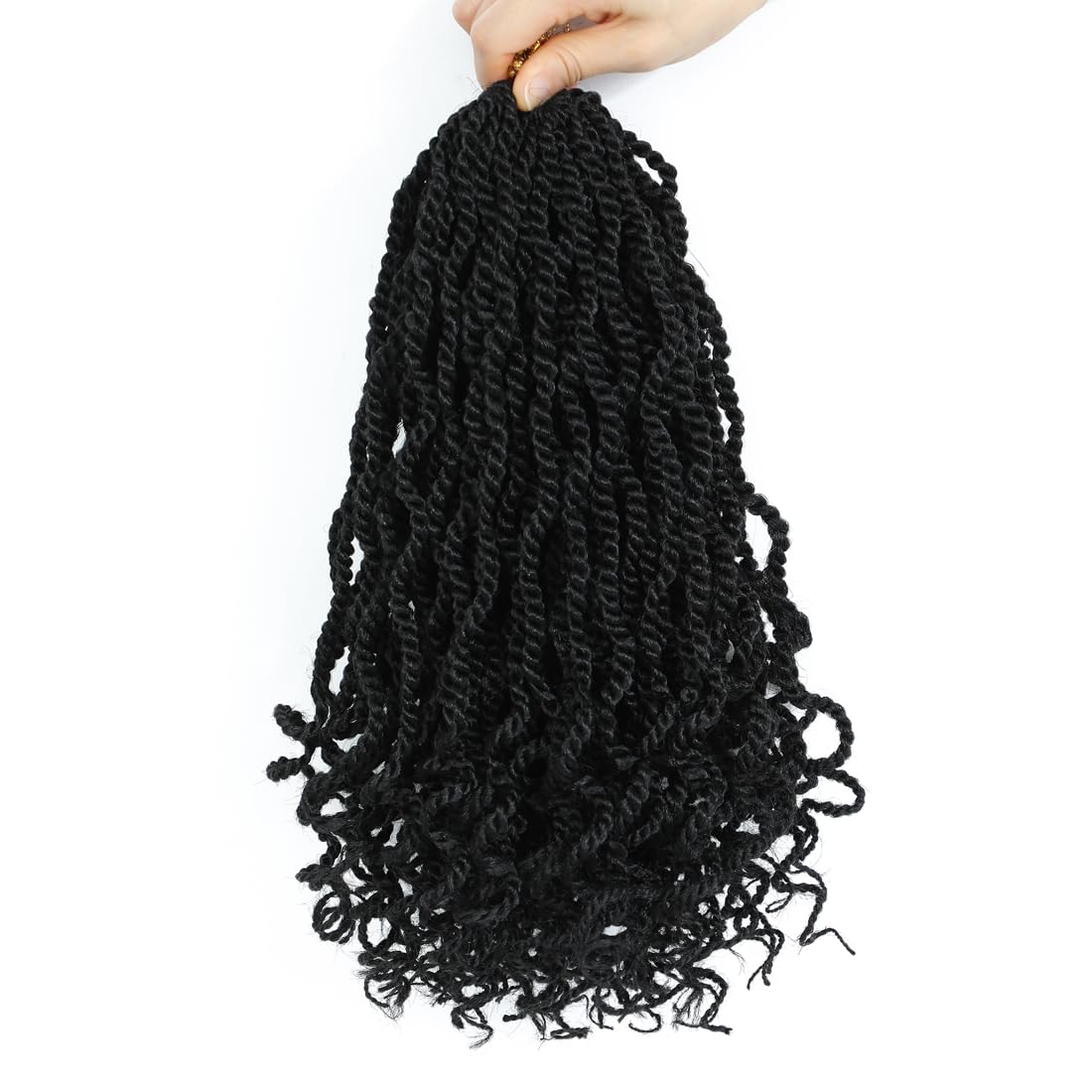 Fayasu Senegalese Twist Crochet Hair 8 Packs Black Pre Looped Short Crochet Braids Pre Twisted Small Twist with Curly Ends Synthetic Braiding Hair for Women（12Inch Pack of 8),1B)
