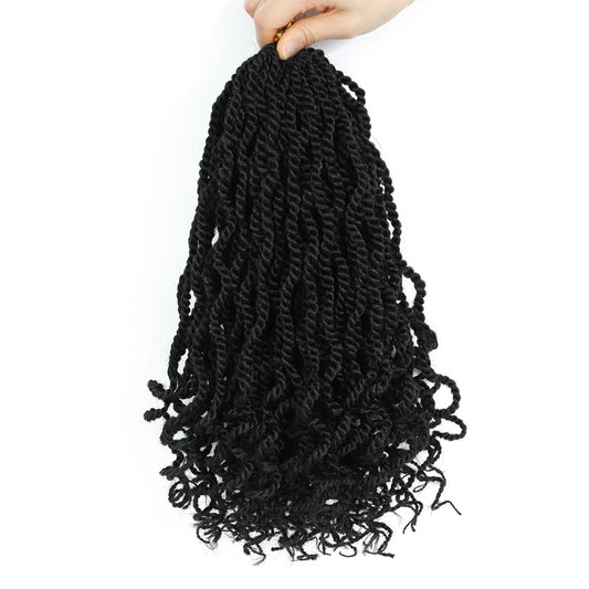 Fayasu Senegalese Twist Crochet Hair 8 Packs Black Pre Looped Short Crochet Braids Pre Twisted Small Twist with Curly Ends Synthetic Braiding Hair for Women（12Inch Pack of 8),1B)