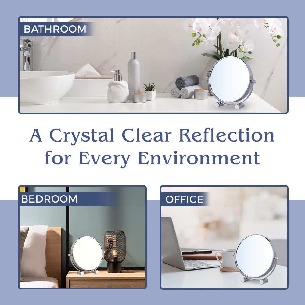 Small 15X Magnifying Tabletop Mirror for Makeup - Double Sided 15x and 1x Portable Make Up Mirror for Desk, Dressing Table and Retail Store - 6" Wide & 6.7" Tall (Chrome)