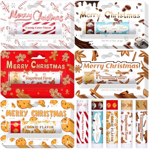 25 Pcs Christmas Lip Balm Set - Holiday Party Favors Peppermint & Seasonal Flavors - Bulk Moisturizing Lip Care