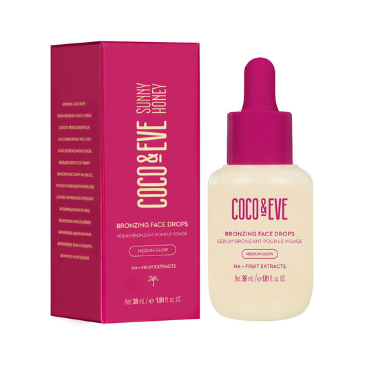 Coco & Eve Sunny Honey Bronzing Face Tanning Drops (Medium Glow) for Natural Self Tanning Hydrating Hyaluronic Acid. Gradual Face Tanning Serum. Indoor Sunless Moisturizing Self Tanner (1 fl oz)