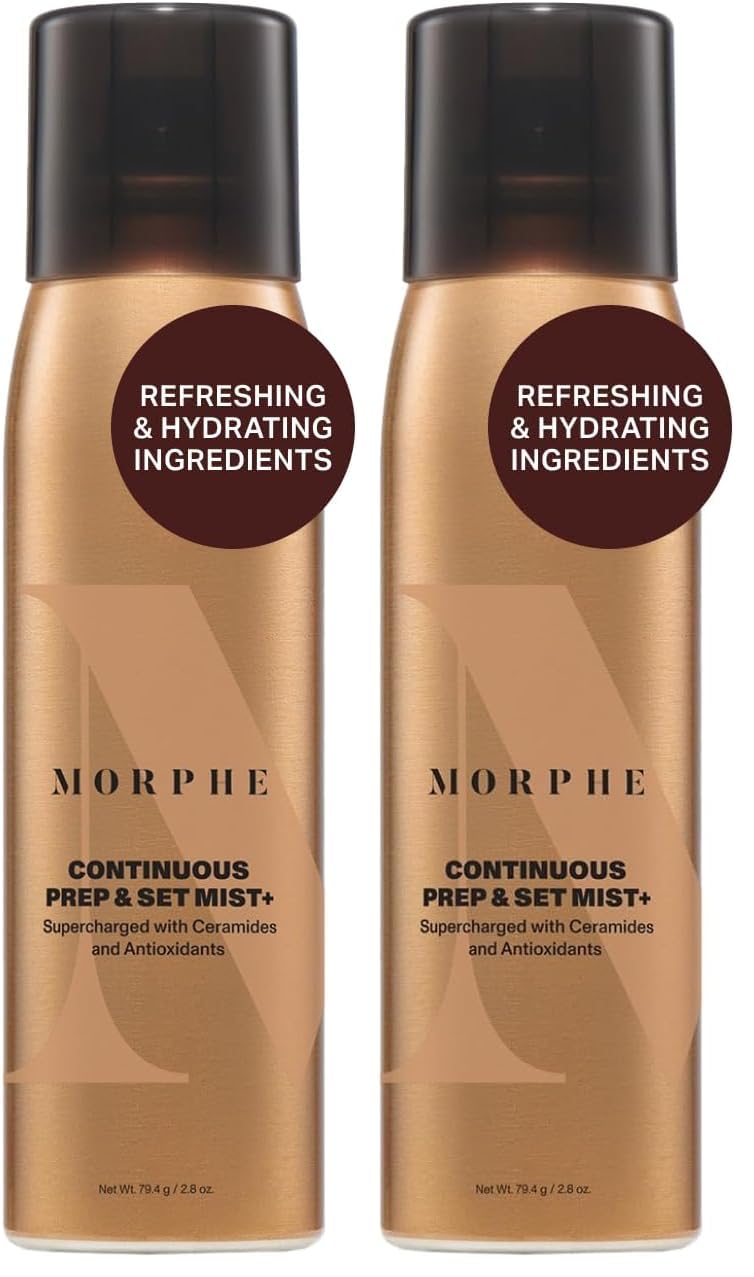 Morphe Continuous Prep & Set Hydrating Setting Spray 2.8 fl oz (Pack of 2) - Ceramides & Antioxidants