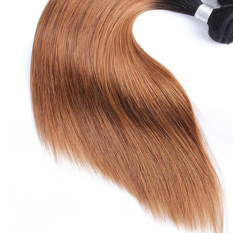 KODRHAR 8-12 Inch Ombre Brown Straight Human Hair Bundles - Natural Brazilian Hair