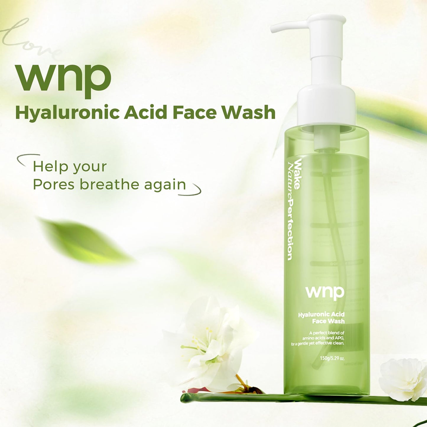 WNP Foaming Face Wash|Gentle Facial Cleanser with Hyaluronic Acid+APG Deep Hydration,Skin Barrier Repair,Zero Friction Exfoliation,for All Skin Types 150ml/5.29oz.