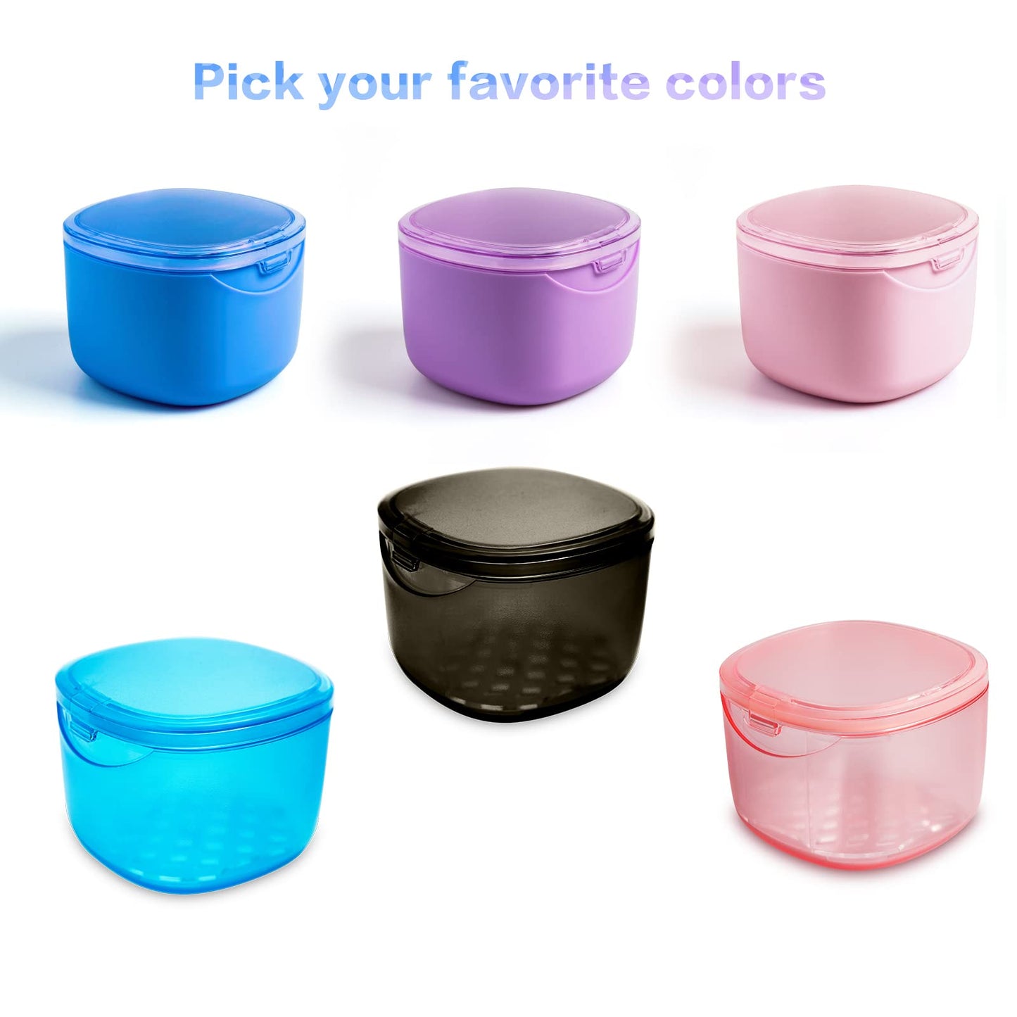 Uouovo Upgraded Denture Bath Box Cup, No-Leak Denture case,Retainer Cleaning Box, Complete Clean Care for Dentures, Clear Braces, Mouth Guard, Night Guard & Retainers (transparent grey)
