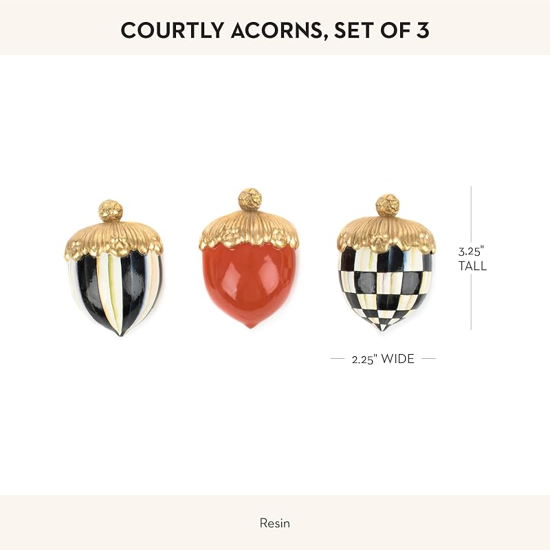 Courtly Check Decorative Acorns Set of 3 - Black & White Resin Fall Decor (Variation: Courtly+Set of 3)