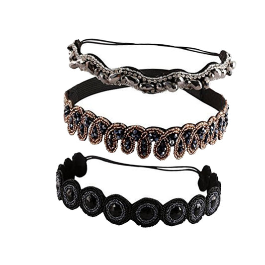 Beavorty 3pcs Vintage Hair Bands Decorative Hair Ties Handcraft Beaded Headwrap Stretchy Headband Sparkly Beaded Head Bands Retro Hair Band Headbands Girls Hijab Beads Diamond Miss