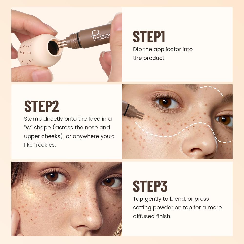 Upgrade Faux Freckle Stamp Pen – Waterproof Fake Freckles Makeup Tool, Natural-Looking Freckle Maker & Spray with Multi-Prong Precision Stamp Head, Long-Lasting Sunkissed Makeup (03 Coffee)