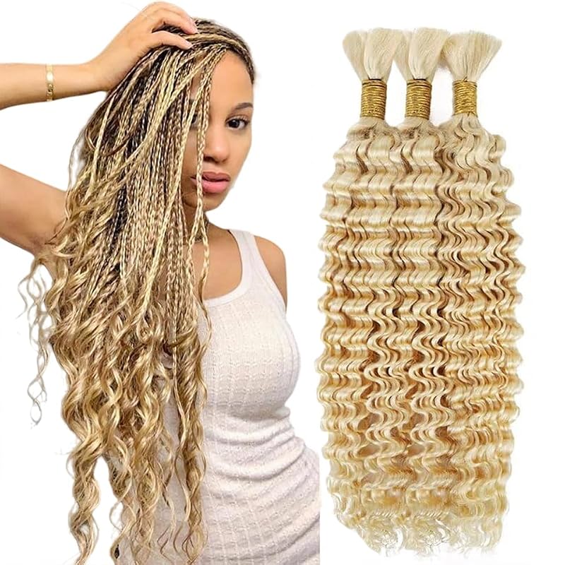 Blonde Human Braiding Hair Extensions 18 Inch Boho Style - 3 Bundles #613