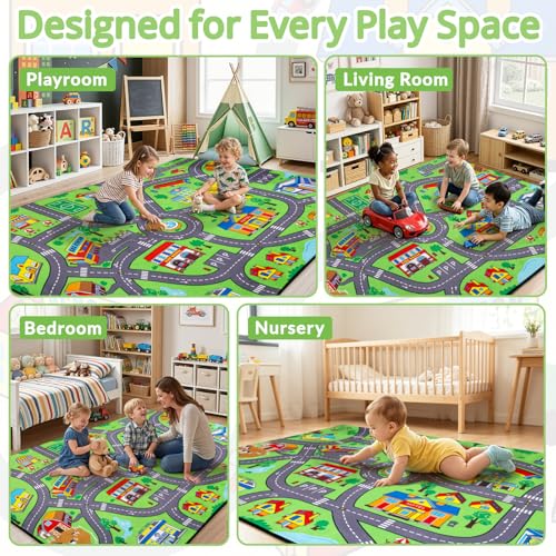 Kids City Road Play Rug 5x7 Ft – Non-Slip Urban Traffic Play Mat for Toddlers