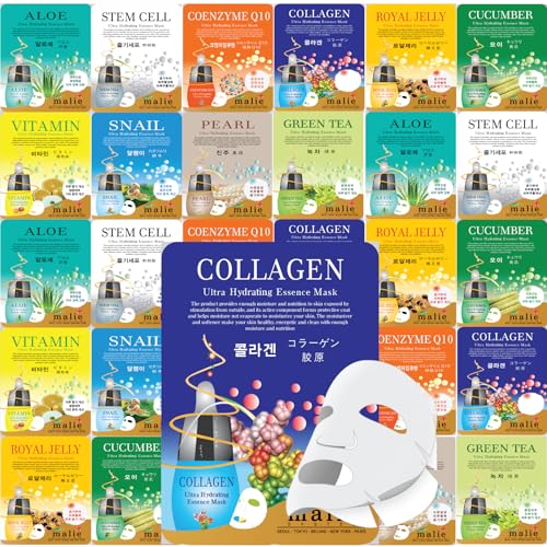 OBS Lab 30 pcs Hydrating Facial Mask Sheets - Moisturizing Korean Skin Care Variety Pack