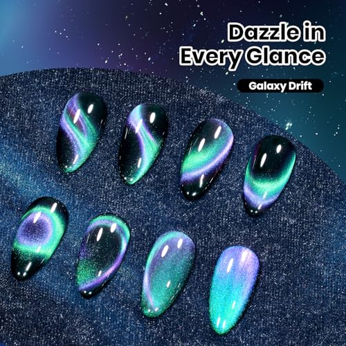 Beetles Stay Shining Cat Eye Gel Nail Polish - 15ML 9D Chameleon Cat Eye Green Purple Double Magic Colors Gel Polish with Magnet Soak Off UV Galaxy Drift Collection Nail Art Design Gift for Women