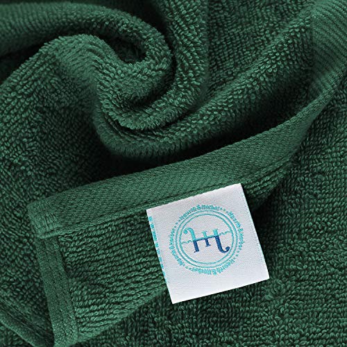 Hearth & Harbor Hunter Green Cotton Washcloths 12 Pack - Soft, Absorbent 13x13" Body & Face Towels