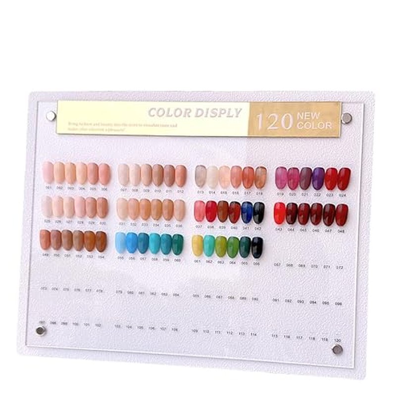 Acycoin2A 120 Nail Color Display Board Nail Art Sample Chart Acrylic Gel Polish Rack Colors Showing Shelf with False Nail Tips and Number Sticker