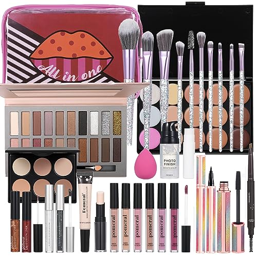 Pomcral Travel Makeup Kit for Women & Teens - Full Cosmetic Set with Organizer - Kit023