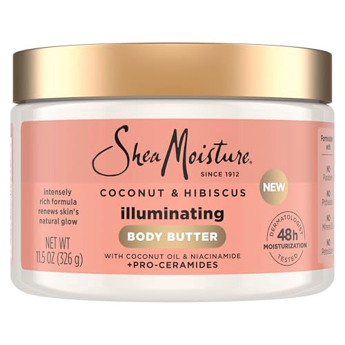 SheaMoisture Illuminating Body Butter with Coconut & Hibiscus, Niacinamide and Pro-Ceramides, Renewing Skin¡¯s Natural Glow, 48H Moisturizing 11.5 oz
