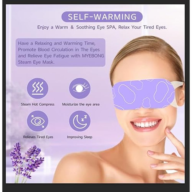 48 Packs Steam Eye Mask for Eyes, Warm Compress Eye Mask, Self Heating Eye Masks Help for Eye Spa, Disposable Heated Eyes Mask for Sleeping Relief Stress Eye Fatigue(Lavender)