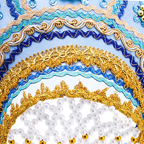 Russian Kokoshnik Headdress - Light Blue & Gold Festival Headpiece