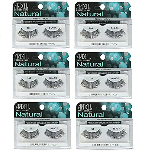 Ardell Fashion Lash #105 Reusable False Eyelashes, Black, 6 Pack