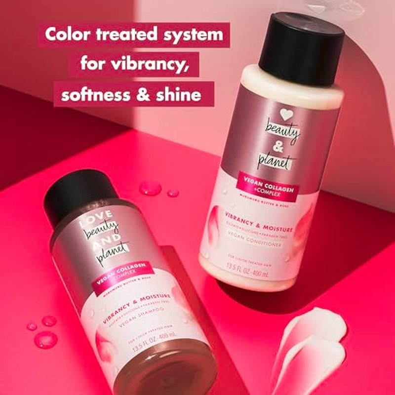 Love Beauty and Planet Vegan Collagen Moisture Conditioner Murumuru Butter & Rose, for Color-Treated Hair Vibrancy,with a vegan,sulfate-free,paraben-free,silicone-free,and cruelty-free formula. 13.5oz