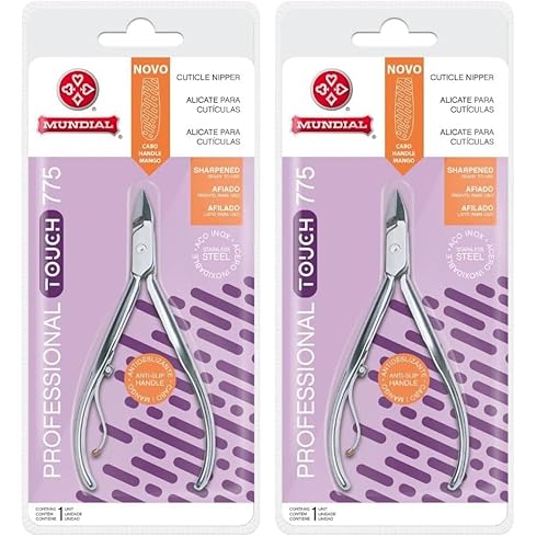 Professional Cuticle Nipper Mundial 775 - Brazilian Manicure Quality Full Jaw with Anti-Slip Handle Stainless Steel Trimmer Cutter for Fingernails and Toenails (Pack of 2)