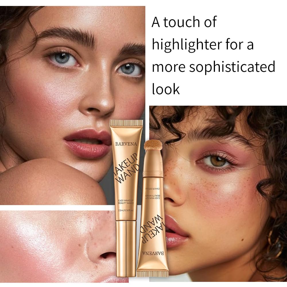 BARVENA Liquid Highlighter Wand，Liquid Highlighter Makeup Wand For Luminous, Glowing Skin, Buildable Formula, Vegan & Cruelty-Free Highlighter stick (Rose Ember)