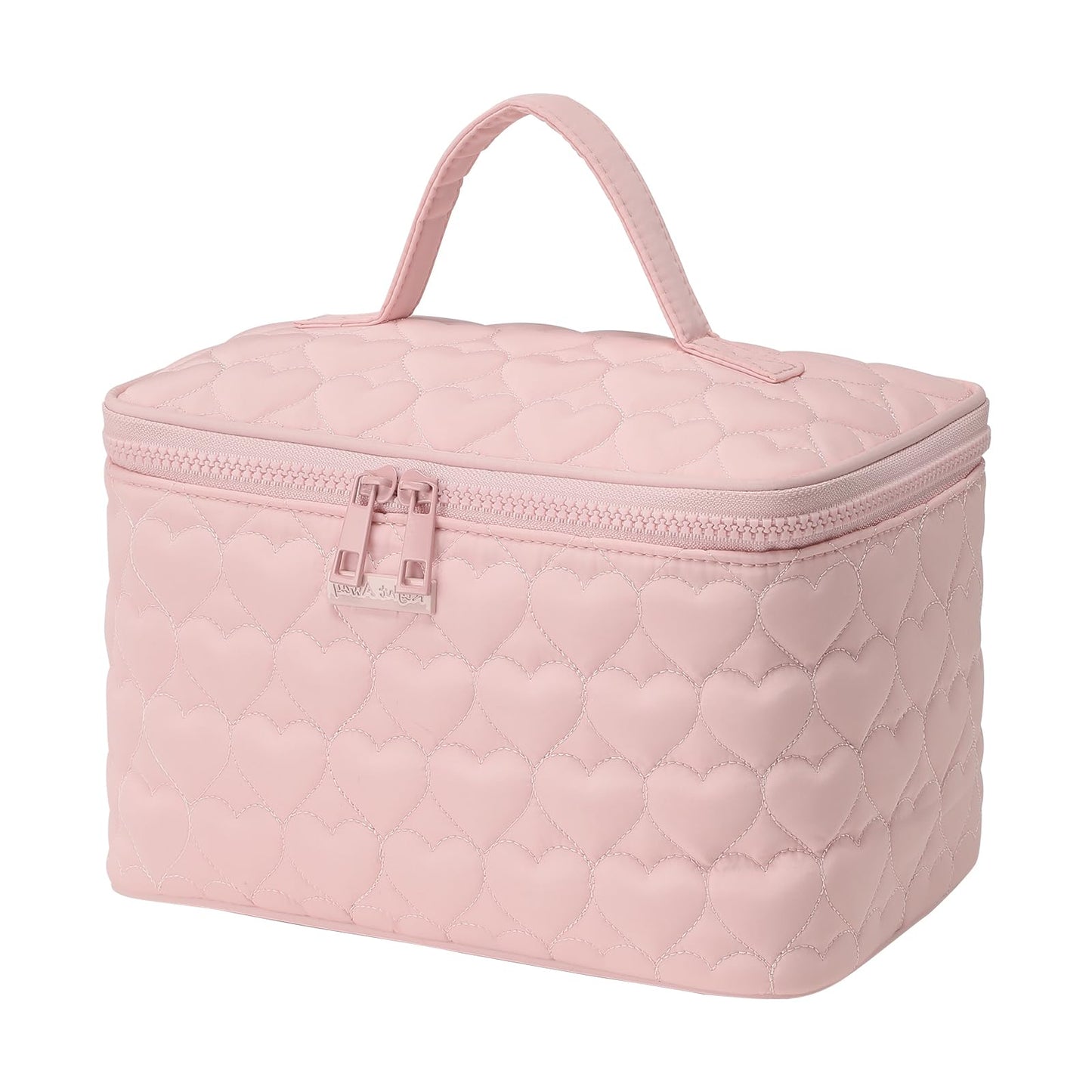 RIGHT AWAY Makeup Bag,Large Cosmetic Bags for Women Girls, Quilted Train Case Make Up Bag with Handle,Travel Makeup Case Organizer,Cute Toiletry Bag Vanity Bag(Pink)