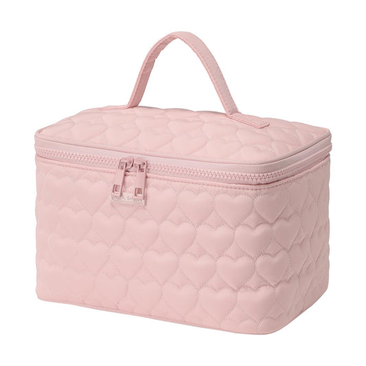 RIGHT AWAY Makeup Bag,Large Cosmetic Bags for Women Girls, Quilted Train Case Make Up Bag with Handle,Travel Makeup Case Organizer,Cute Toiletry Bag Vanity Bag(Pink)