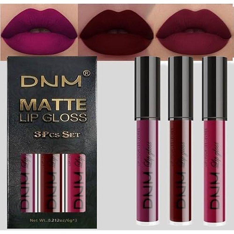 AMY'S DIARY Dark Red Purple Matte Plum Liquid Lipstick 3Pcs Sets,24-hour Lipstick Dark Deep Maroon Purple Brown Plum Red Lip Stain 24 Smudge Waterproof for Women